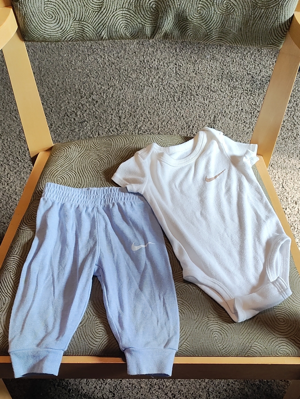 Nike White Bodysuit and Light Blue Pants Baby Set